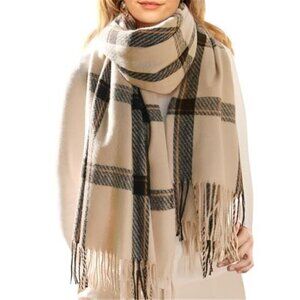 Womens Oversized Plaid Winter Scarf Soft Tassel Wrap Shawl